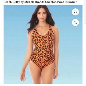 One piece bathing suit by Beach Betty animal print size xl yellow orange black